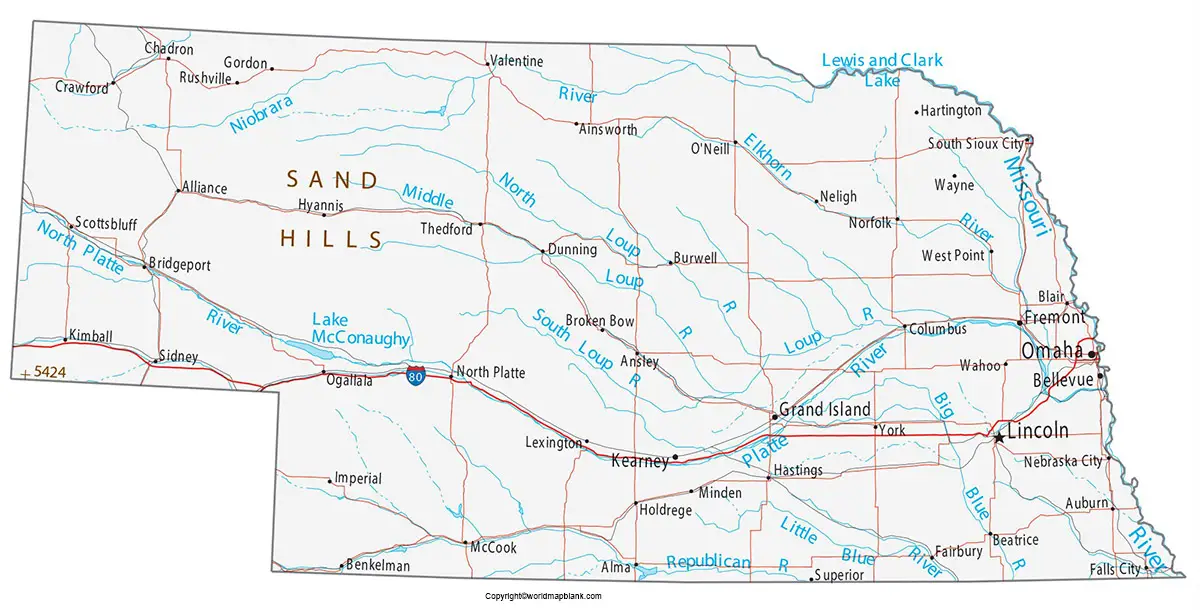 Labeled Nebraska Map with Capital World Map Blank and Printable