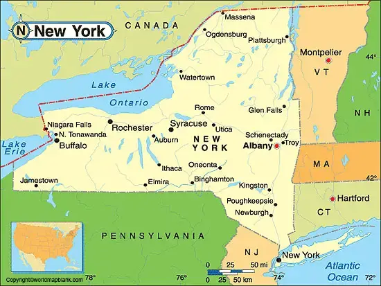 Printable Map of New York Labeled
