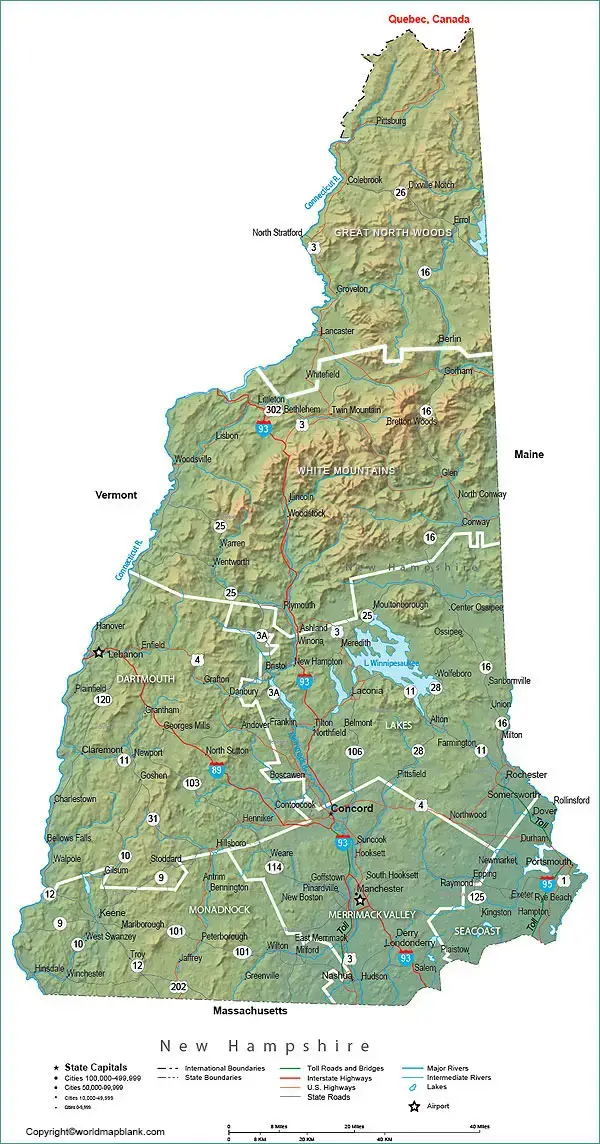 Map of New Hampshire Labeled
