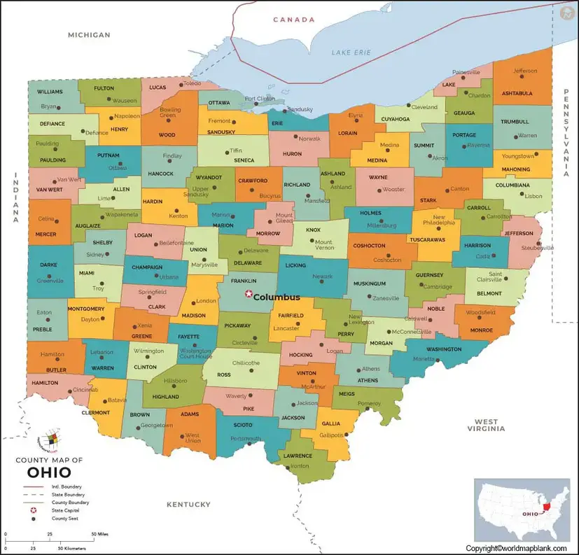 Printable Map of Ohio Labeled