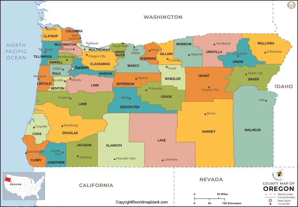 Printable Map of Oregon Labeled