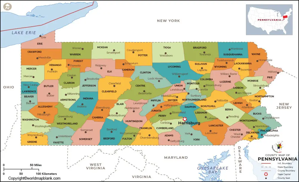 Printable Map of Pennsylvania Labeled