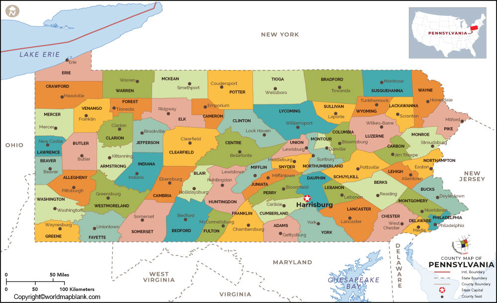 Labeled Map Of Pennsylvania With Capital Cities