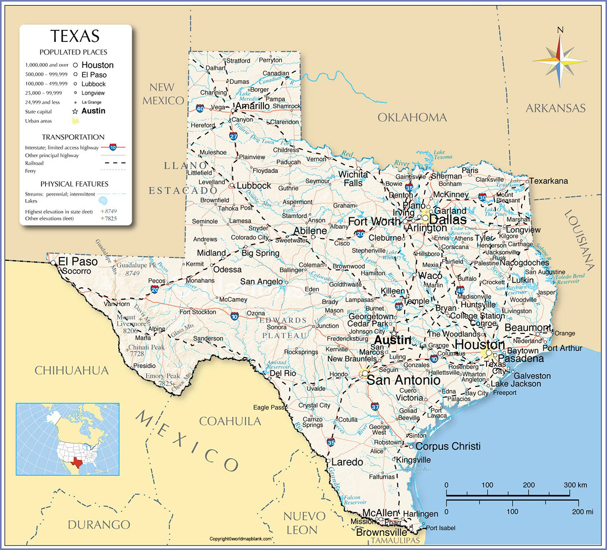 Texas City Map Printable