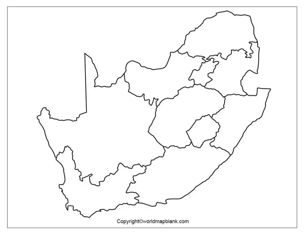 Map of South Africa for Practice Worksheet