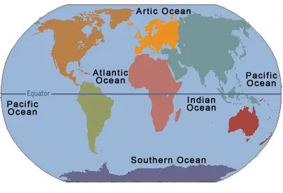 World Map with Oceans and Equator