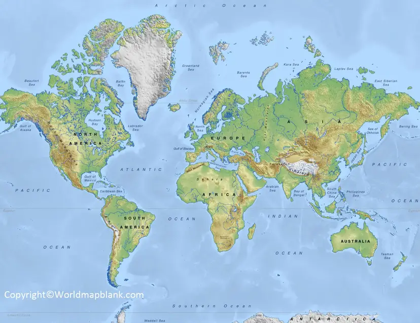 Printable Physical World Map