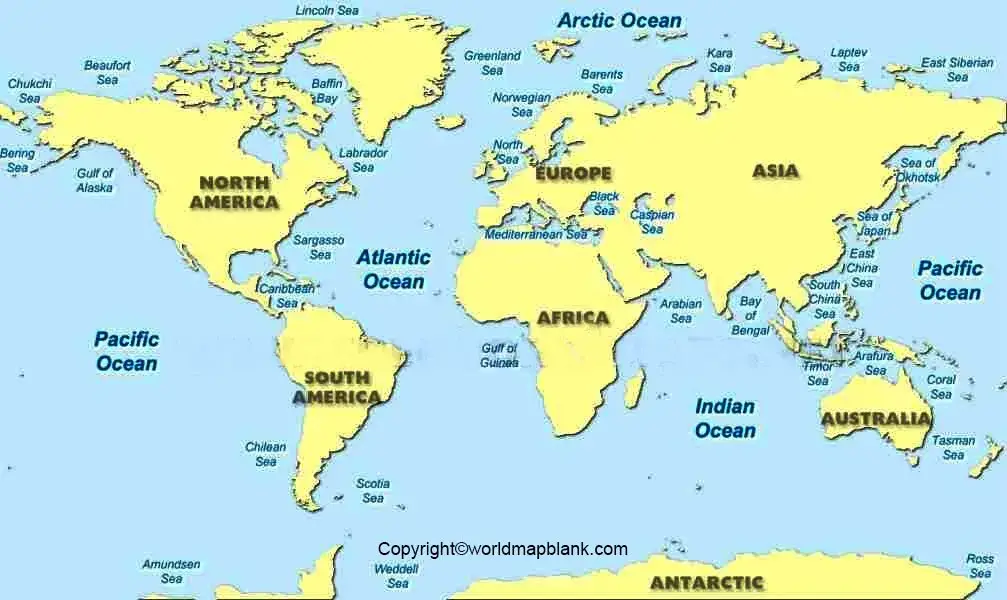 World Map with Seas with Oceans