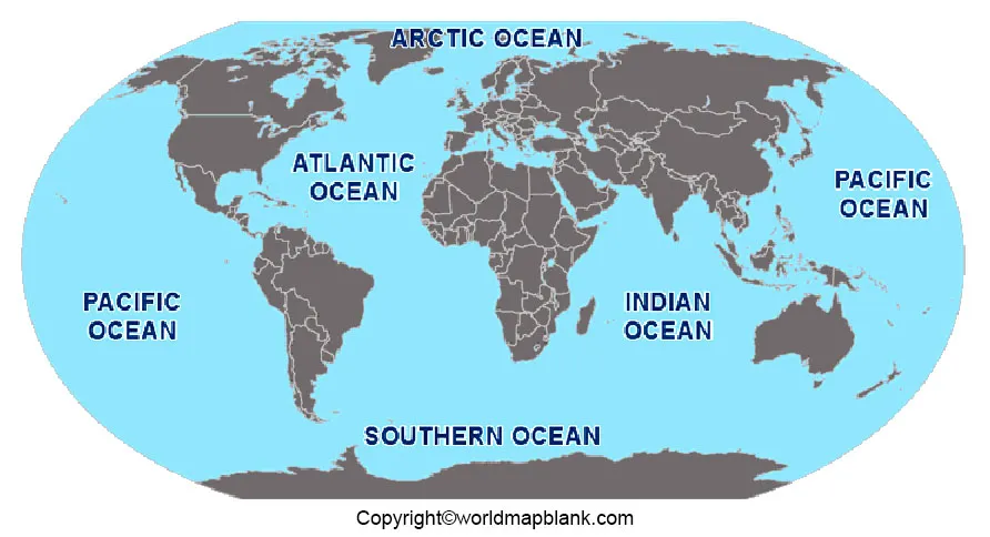 World Map With Ocean Names Labeled Map Of World With Oceans And Seas