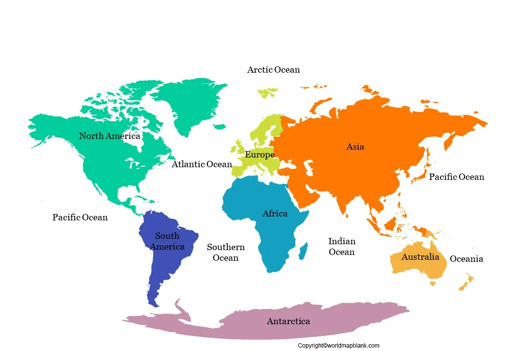 Map Of World Showing Continents And Oceans Labeled Map Of World With Oceans And Seas