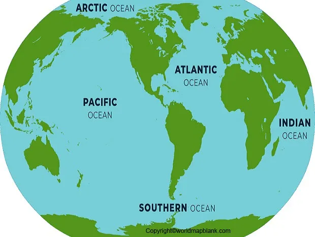 world map and oceans outline numbered