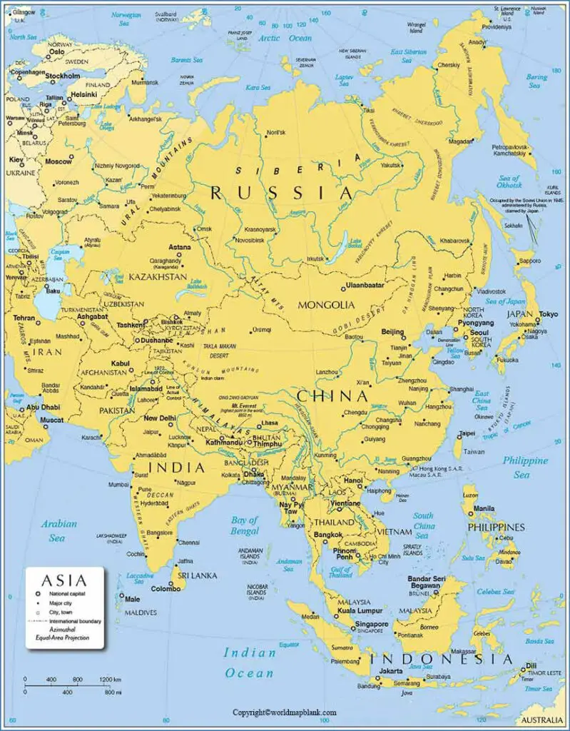 Labeled Map Of Asia With Countries In Pdf