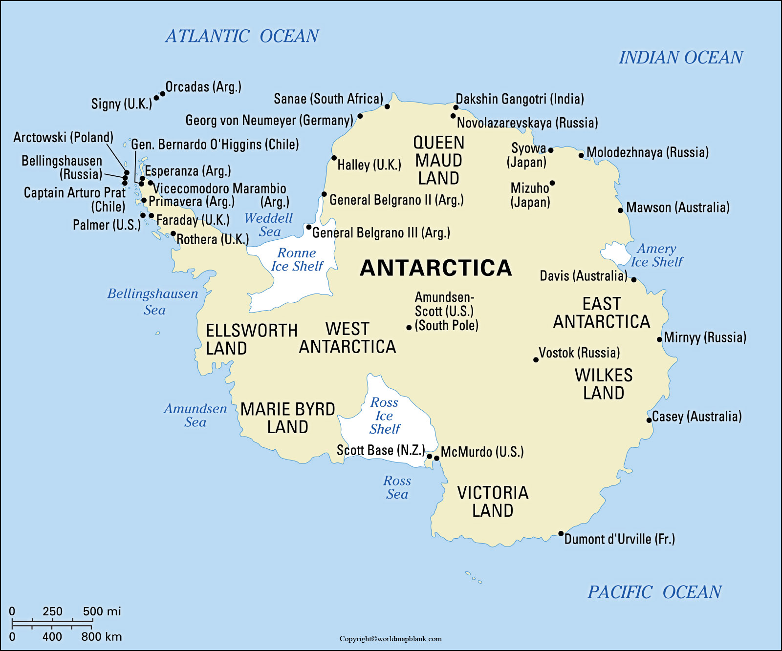 Labeled Antarctica Map With Countries 