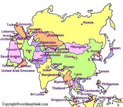 Labeled Asia Map with Countries