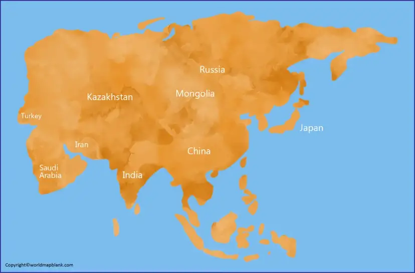 Labeled Map of Asia with Countries