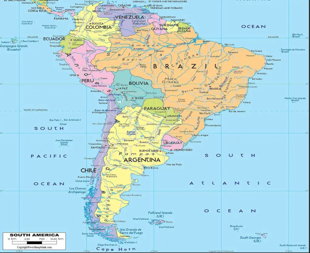 Mapa de Sudamérica con paises