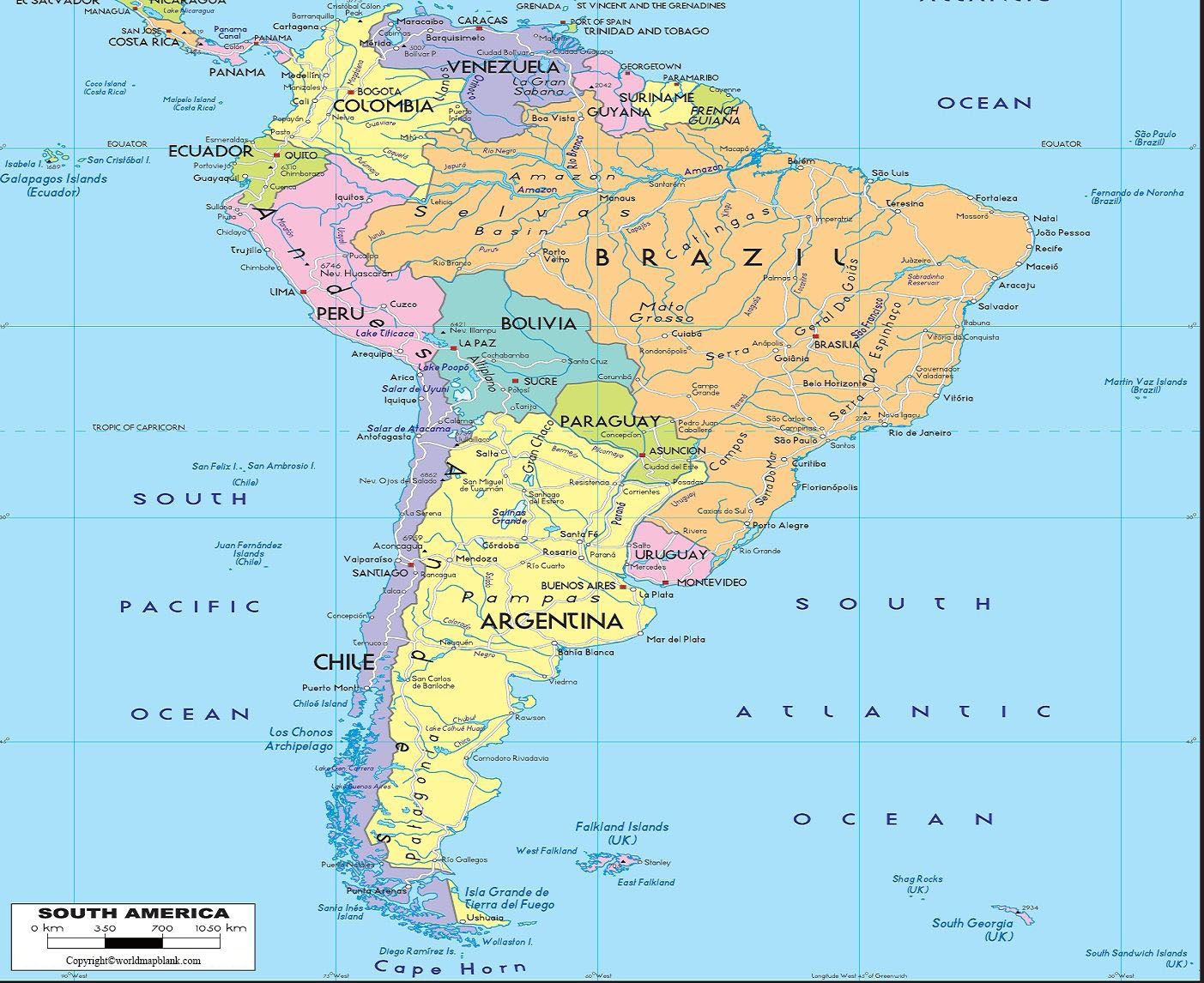 Mapa De Sudamérica Con Nombres De Países Y Ciudades Pdf