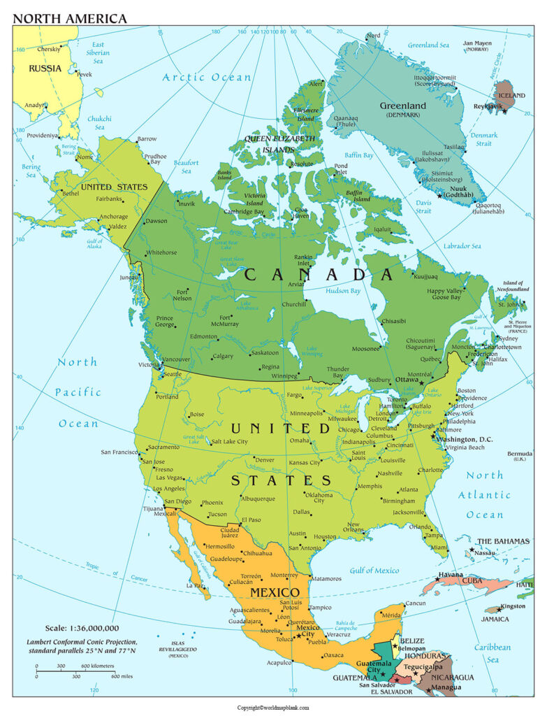 Labeled Map Of North America With Countries In Pdf