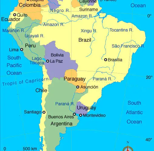 Labeled South America Map With Countries