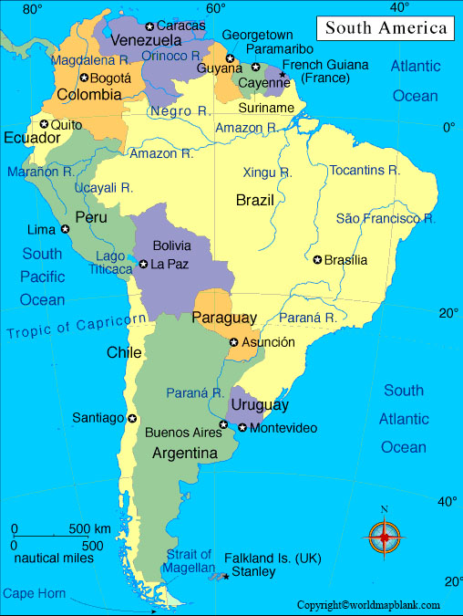 Labeled South America Map With Countries