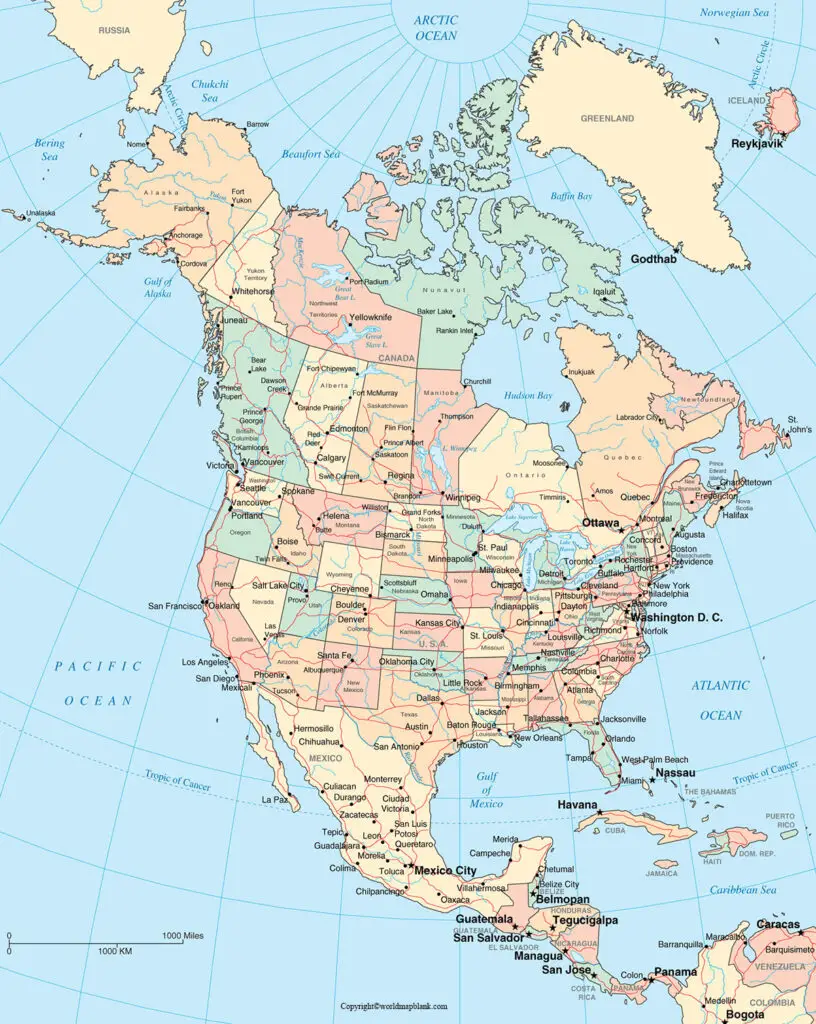North America Map with Cities Labeled