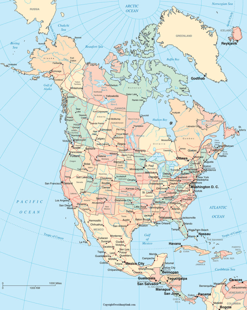 North America Map with Cities Labeled