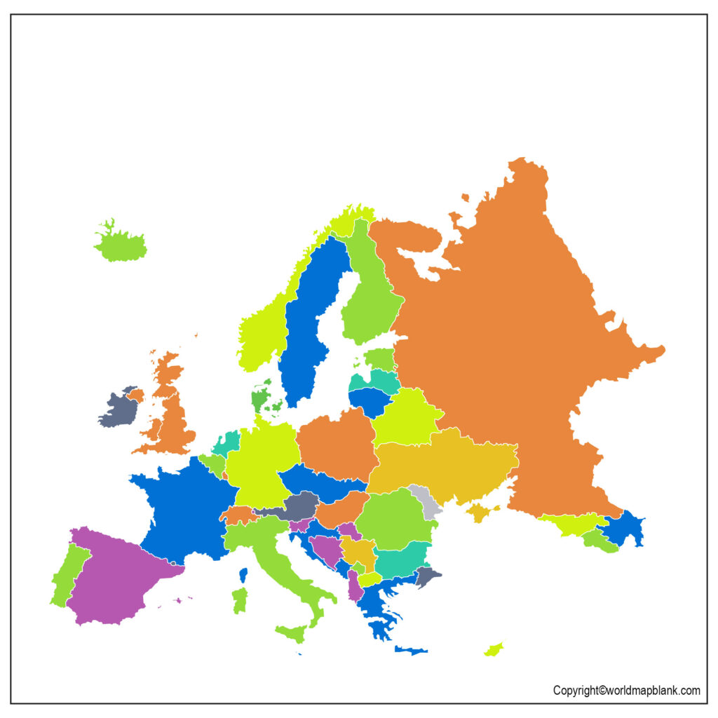 ​Mapa político da Europa sem nomes