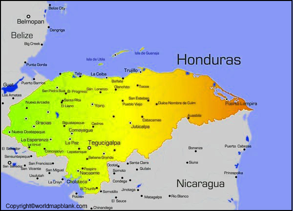 Labeled Map of Honduras