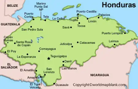 Honduras Map with Cities Labeled