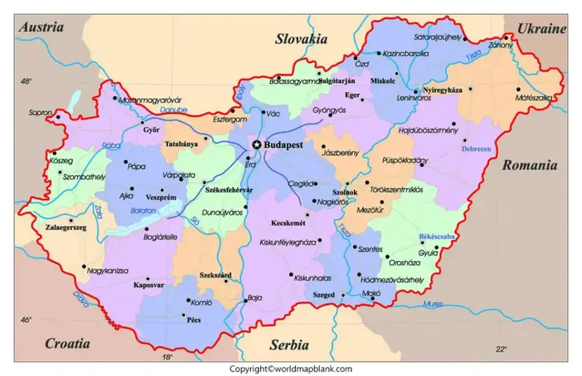 Hungary Map with Cities Labeled