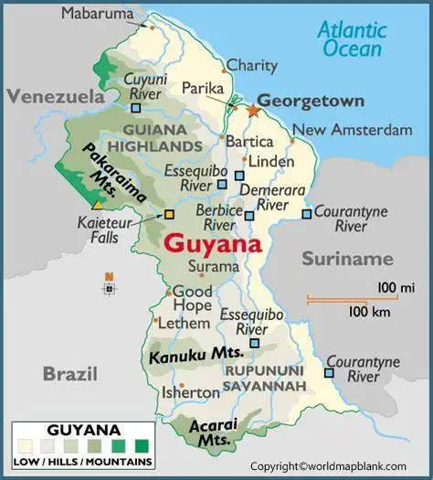Labeled Map of Guyana with Capital