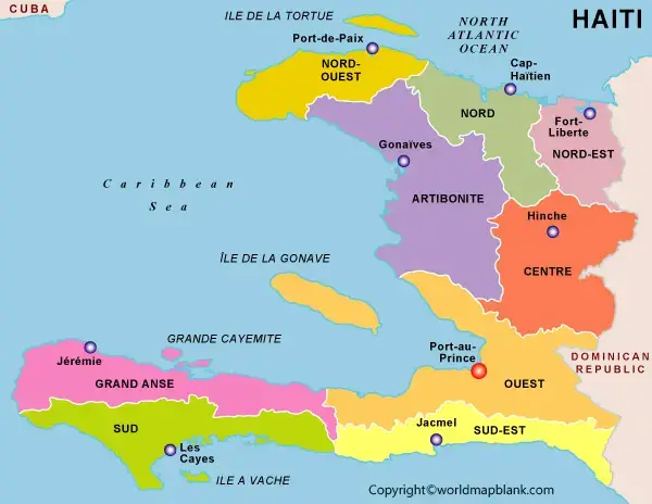 Labeled Map of Haiti with States