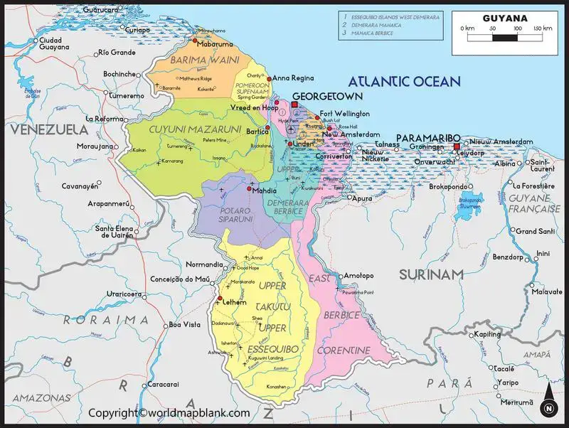 Labeled Map of Guyana