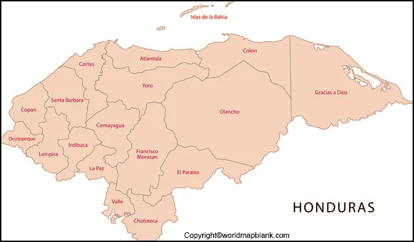 Labeled Map of Honduras with Cities