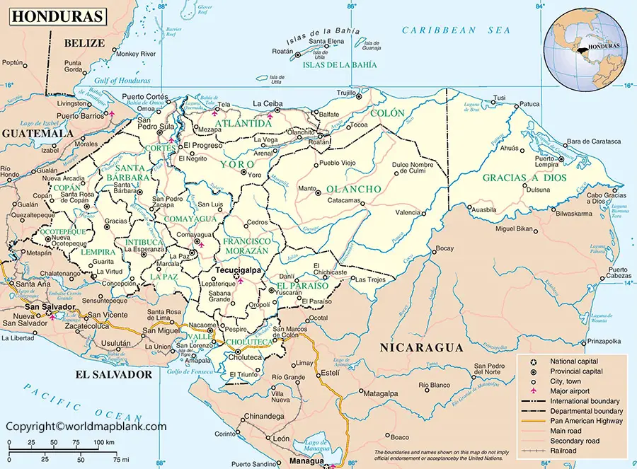 Labeled Map of Honduras