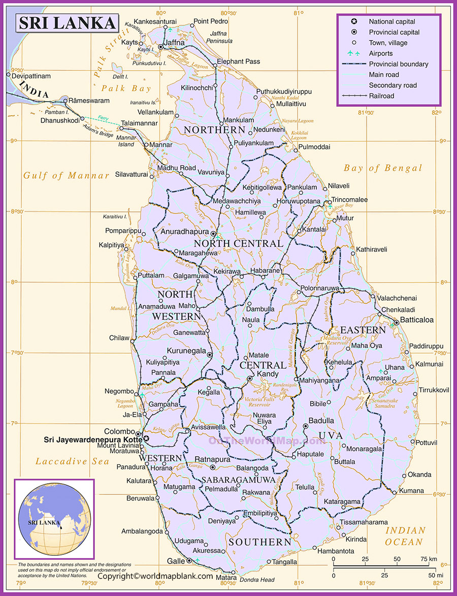 Labeled Map of Sri Lanka