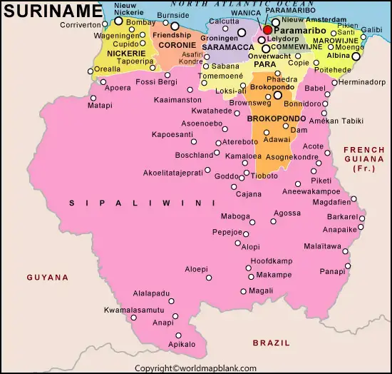 Labeled Map of Suriname