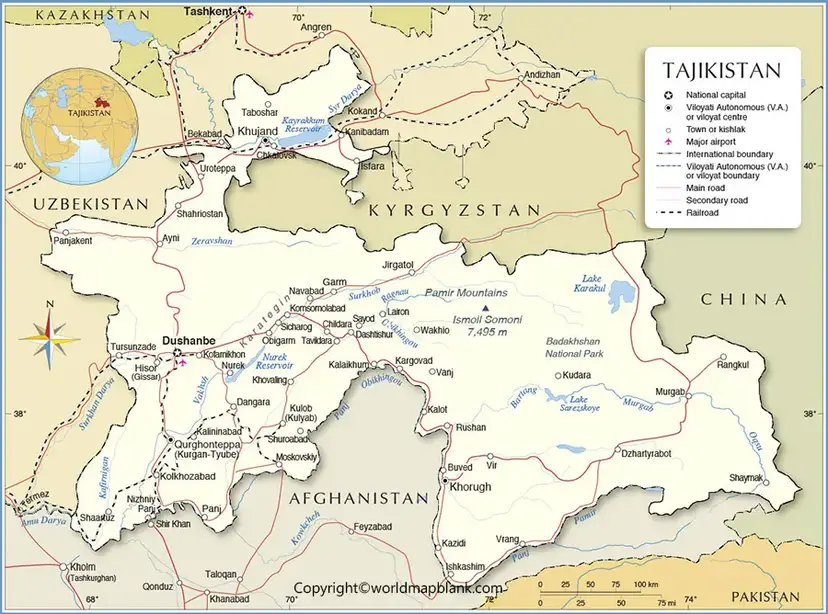 Labeled Map of Tajikistan