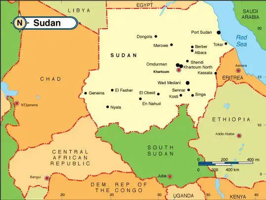 Labeled Map of Sudan with States