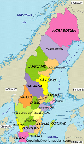 Labeled Map of Sweden with States