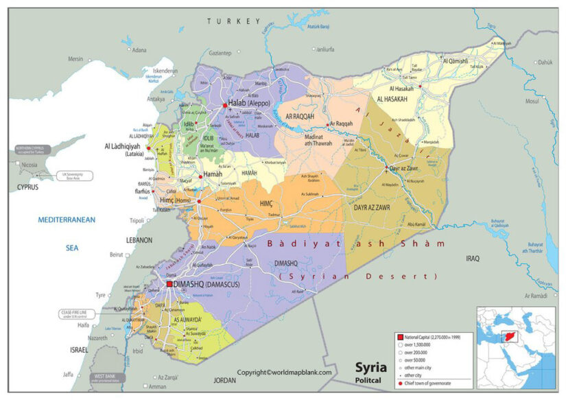 Labeled Syria Map With Capital