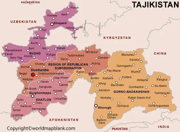 Labeled Tajikistan Map with Capital