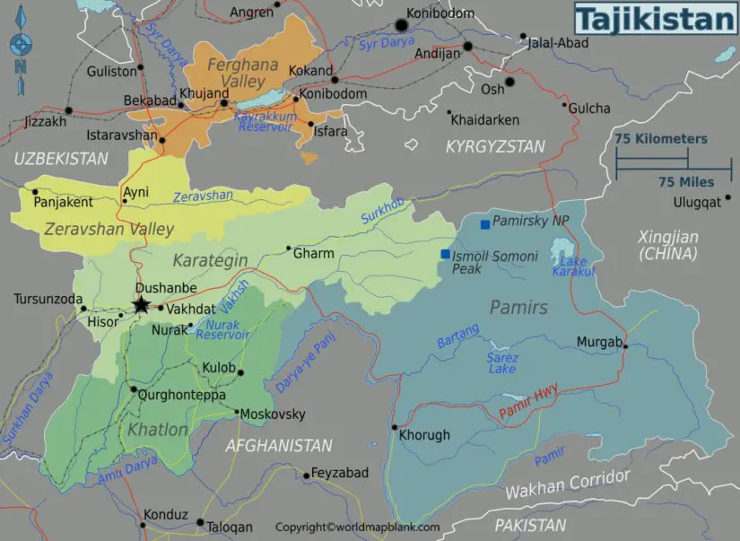 Labeled Map Of Tajikistan