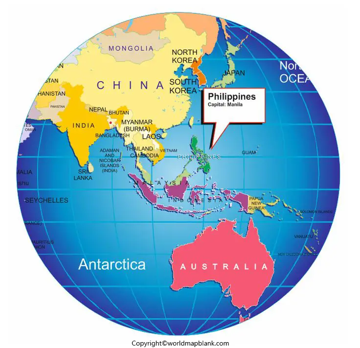 Philippines on World Map Globe