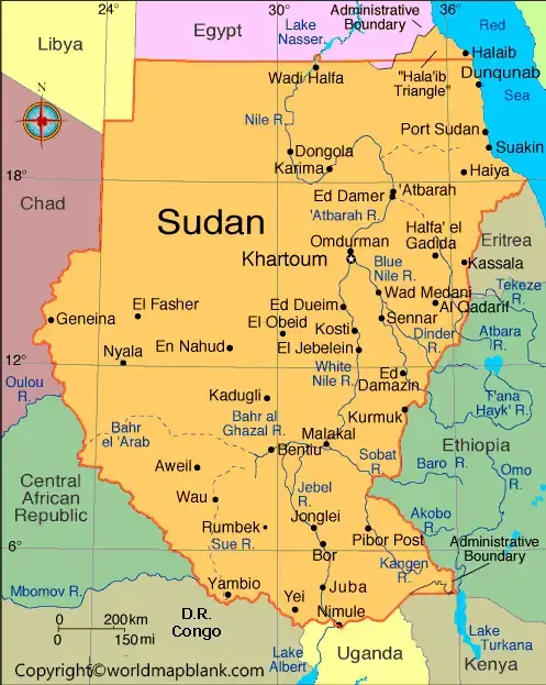 Sudan Map with Cities Labeled