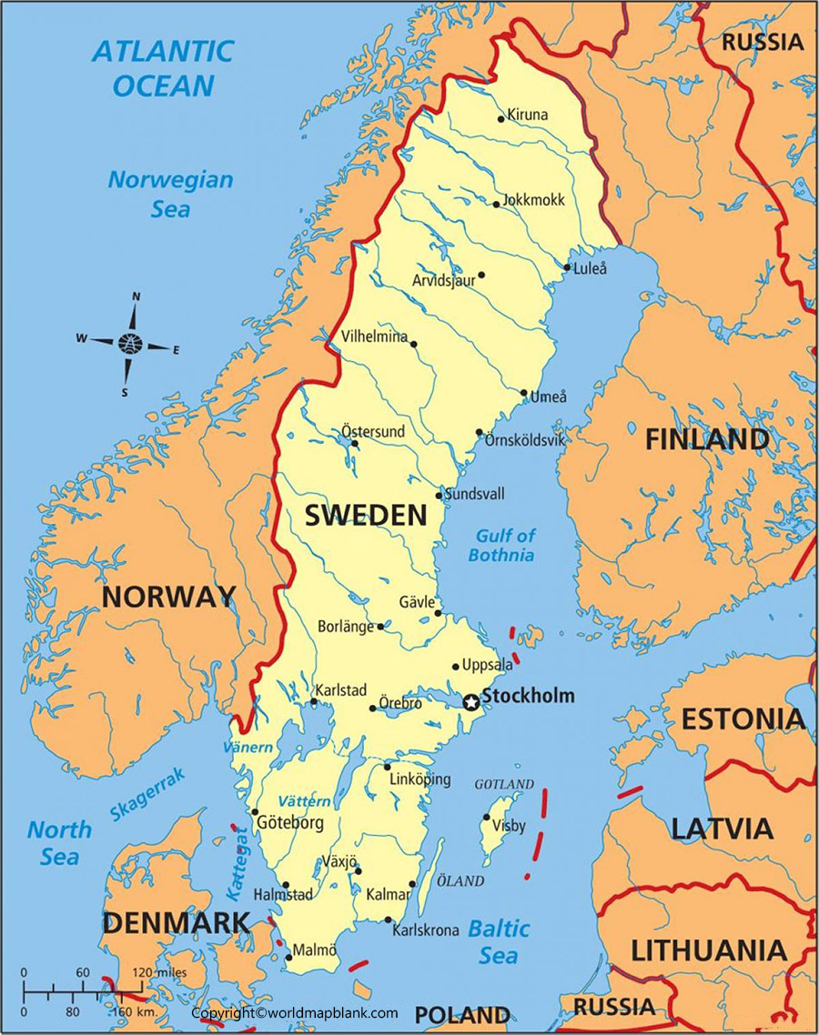 Sweden Map with Cities Labeled