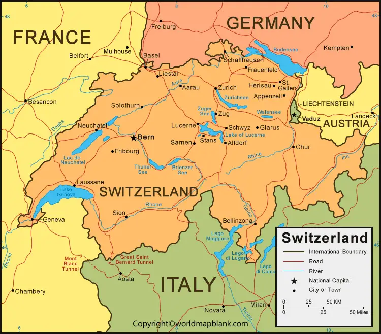 Switzerland Map with Cities Labeled