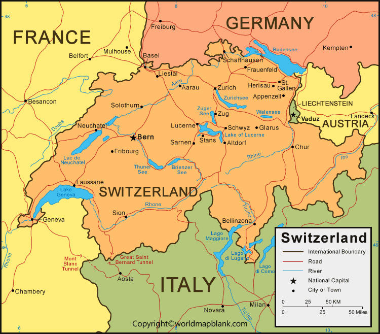 Switzerland Cantons Map Labeled Map of Switzerland [PDF]