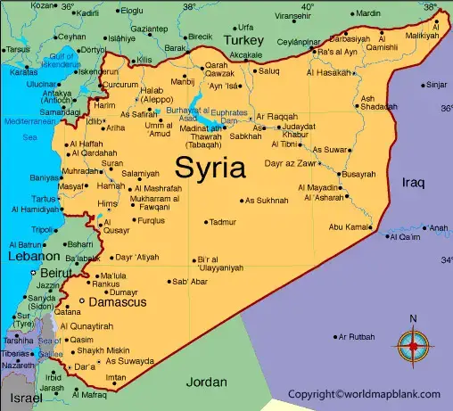 Labeled Map of Syria with Cities