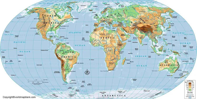 World Geographical Map with Coordinates